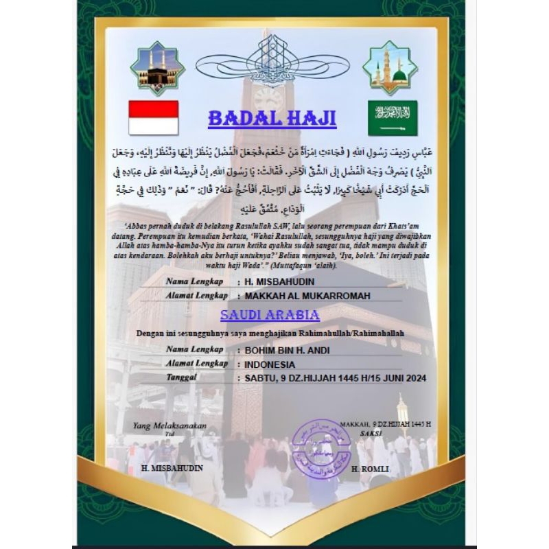 

sertifikat badal haji