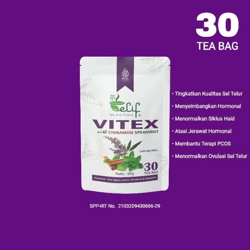 

ELIF TEA AND TISANE Vitex Tea Cinnamon Spearmint | Teh Promil | Teh Kesuburan |Teh Kayu Manis 30 Bag