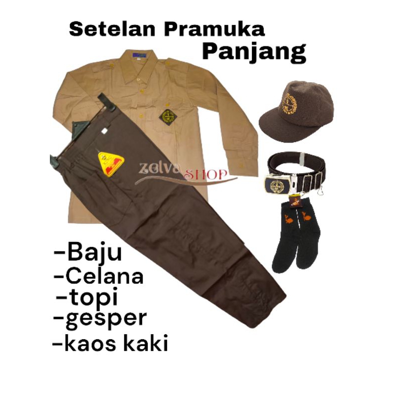 Setelan seragam pramuka penggalang panjang SD MI anak laki-laki set baju penggalang panjang celana p