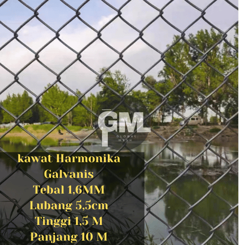 Kawat Pagar Harmonika Galvanis Tebal Kawat 1,6 mm Lubang5,5CM (1,5 X 10METER ) PER-ROLL