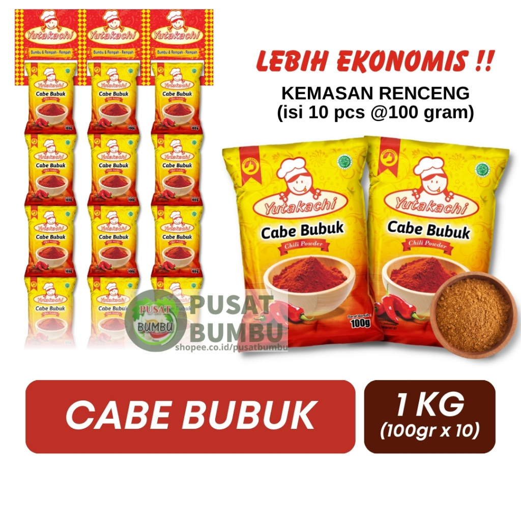 

[RENTENG] Cabe Bubuk Renteng uk 100gr (1 renteng isi 10 pcs) / Bubuk Cabe Yutakachi/ Pusat Bumbu