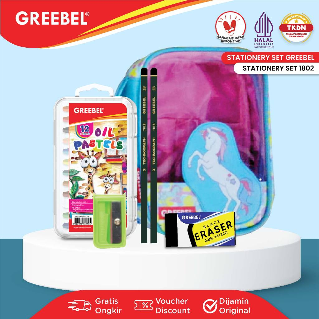 

GREEBEL Paket Alat Tulis 1802 / Stationery set / Tas Sekolah Anak / Paket Belajar Sekolah / Pensil Crayon Penghapus Rautan