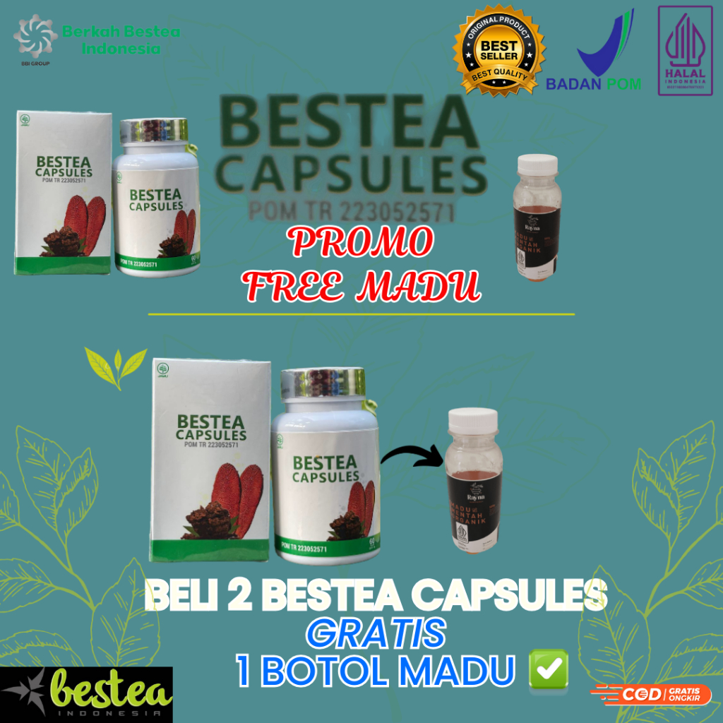 Bestea Capsules Herbal 60Kapsul 2Pcs Free 1Botol Madu 100mg Buah Merah Papua dan Sarang Semut
