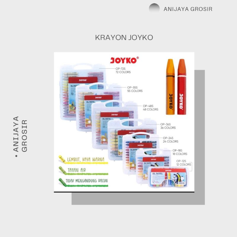 

KRAYON JOYKO OP - 12,18,24,36 dan 55 warna Mewarnai