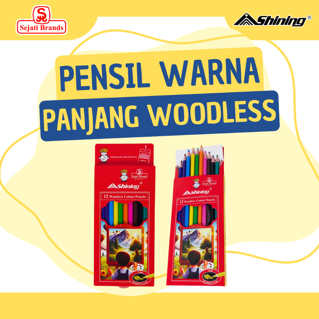 SHINING Pensil 12 Warna Woodless | Pensil Warna Non Toxic