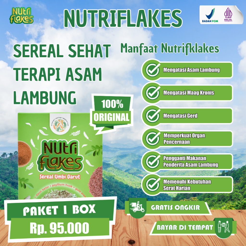 

Nutriflakes Sereal Umbi Garut Atasi Asam Lambung dan Maag