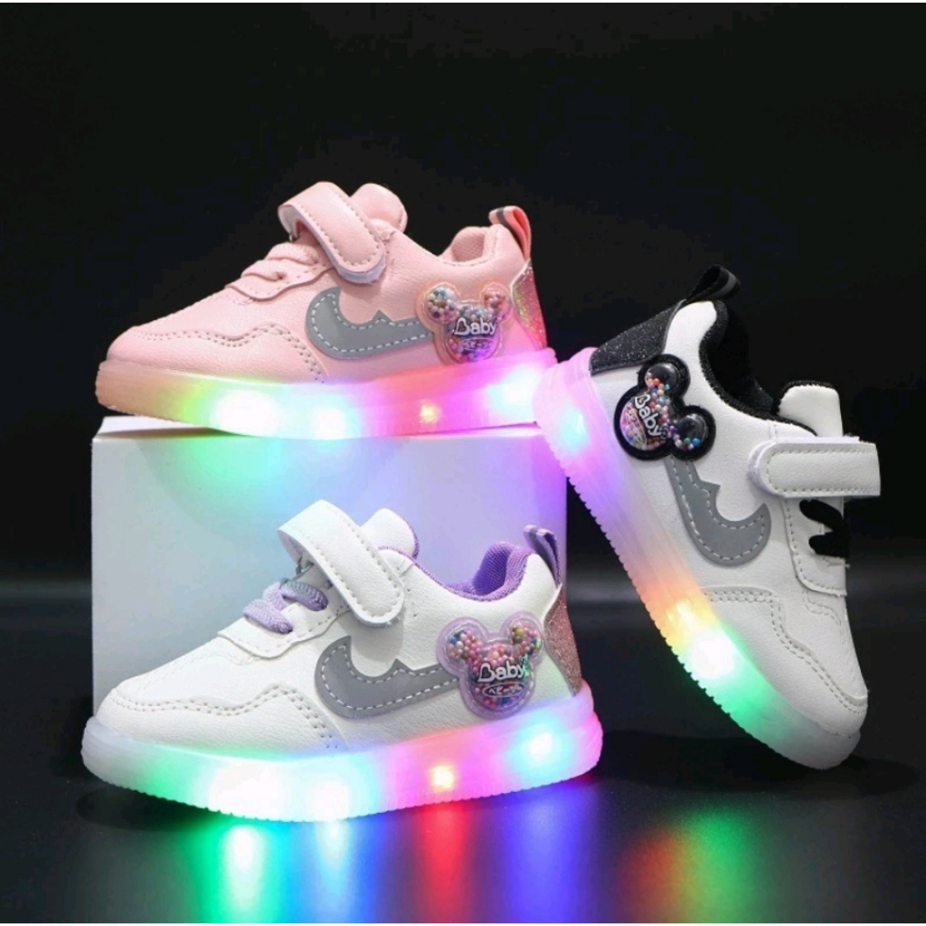 Sepatu Sneakers Mickey LED Import Anak Laki-Laki Perempuan Lucu Keren 1-6 Tahun/ Sepatu Casual Pesta