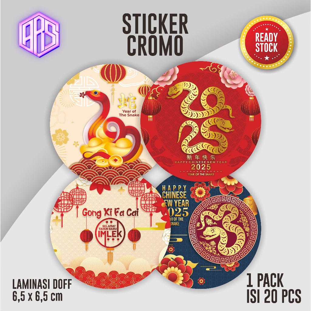 

(20Pcs) Sticker Imlek Chinese New Year 2025/ Stiker Cookies Kue Imlek CNY Shio Ular