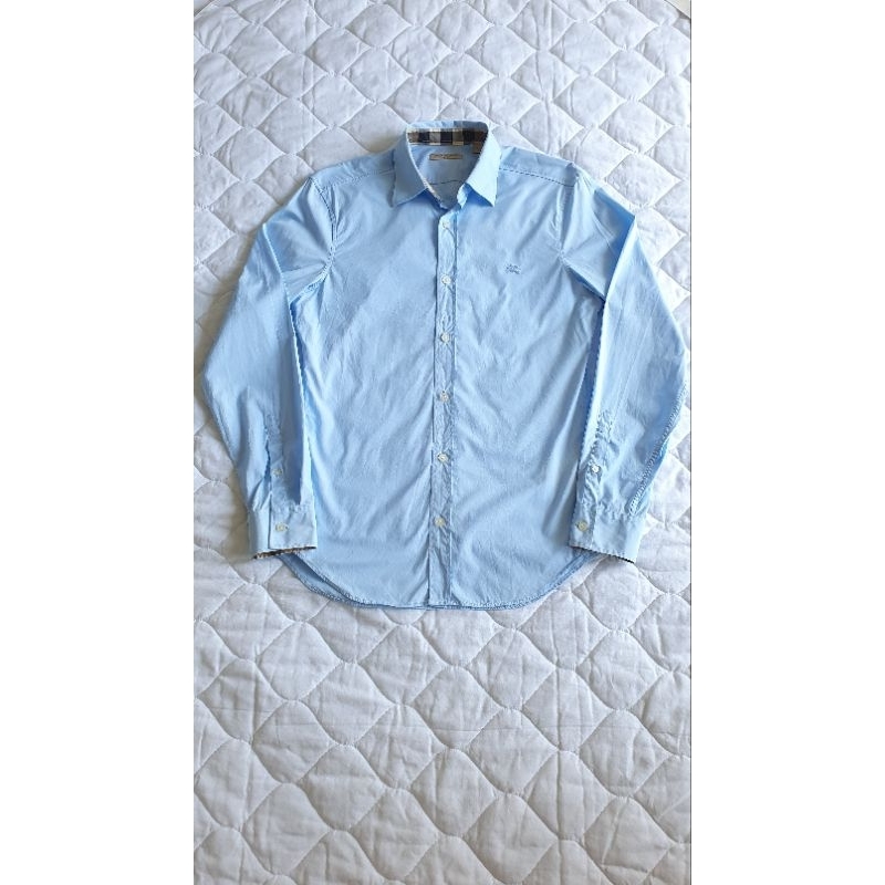 baju kemeja lengan panjang biru polos burberry brit stretch cotton long sleeve pale blue shirt origi