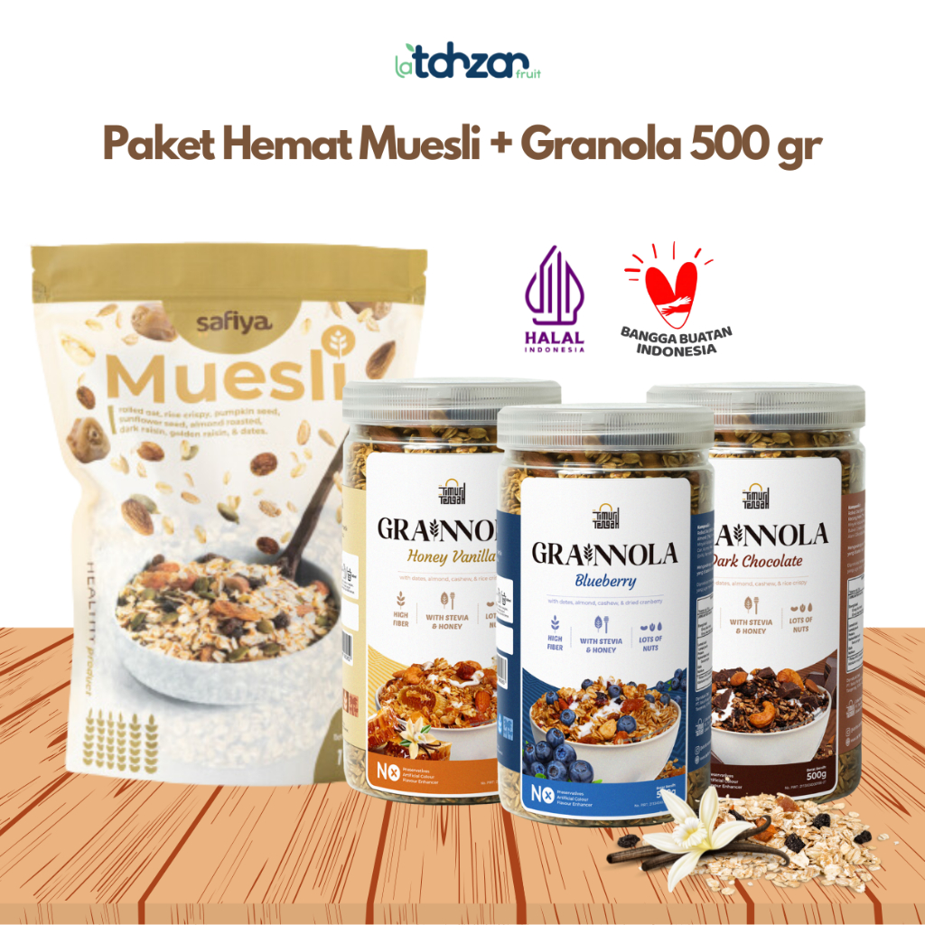 

[Paket Sereal Sehat 2in1 ] Muesli Safiya 500gr + Granola 500 gr Timur Tengah Dried Fruit Mix