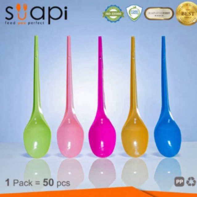 Sendok Makan Suapi  DOP Warna (isi 50pcs) / Sendok Makan Plastik Dop