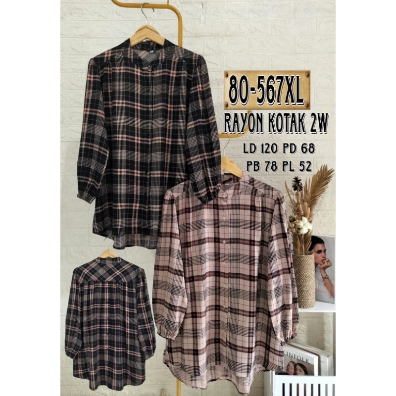 Blouse Kemeja Tunik Wanita Jumbo Bigsize LD 110CM/120CM Terbaru Motif kotak
