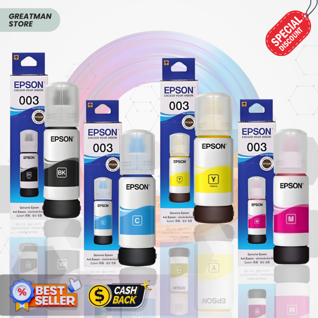 Tinta Epson 003 Ori Black Cyan Magenta Yellow Tinta Printer epson 003 L3110 L1110 L3100 L3101