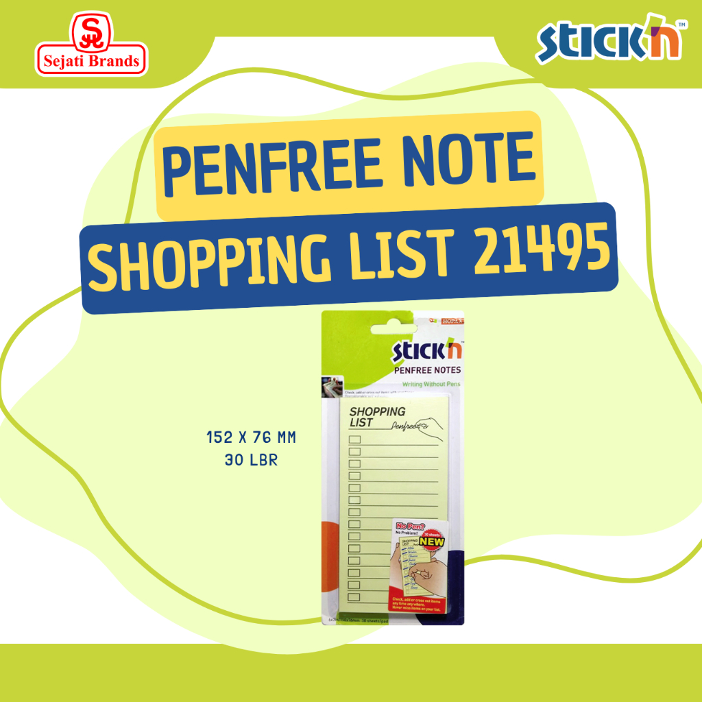 

Stick'n Penfree Notes 21495 Shopping List (150x76mm) / Sticky Note Tempel