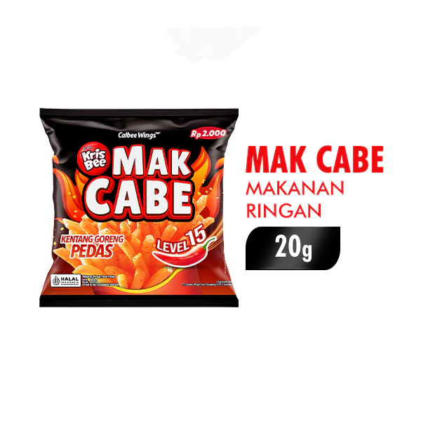 

SNACK MAK CABE LEVEL 15 / KENTANG GORENG PEDAS 1 RENCENG ISI 10 PCS / 20GR