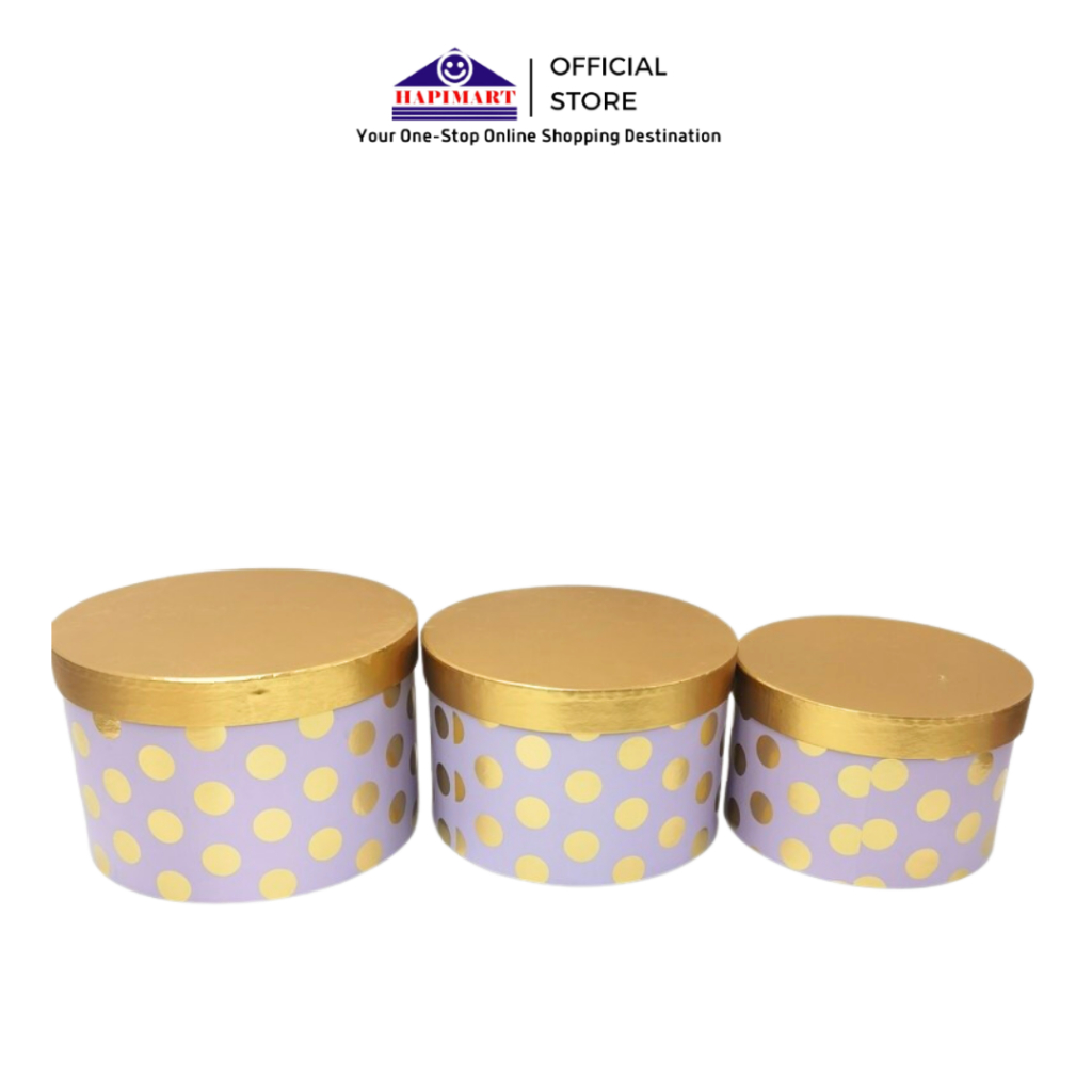 

Gift Box Bulat/Box Kado/Box Hampers/Kotak Kado/Round Box Polkadot Warna Ungu Gold Ukuran Medium/Box Kado Bulat