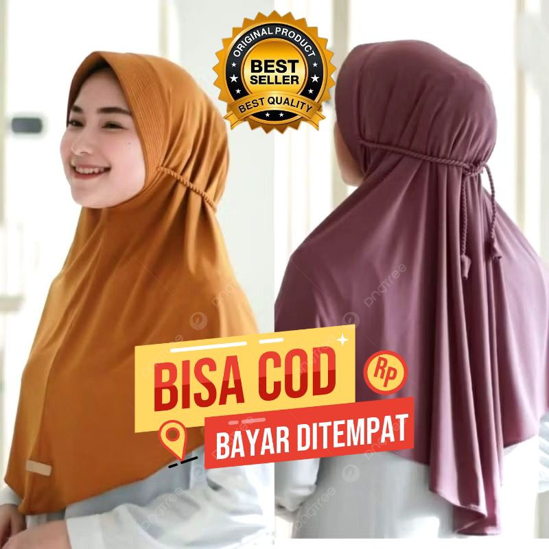 Hijab Bergo Ropel Tali Kepang Jersey /Kerudung Bergo Maryam /Kerudung Instan