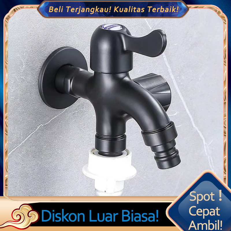 Keran Air Shower Stainles Hitam-Kran Mesin Cuci Cabang 2 Kombinasi