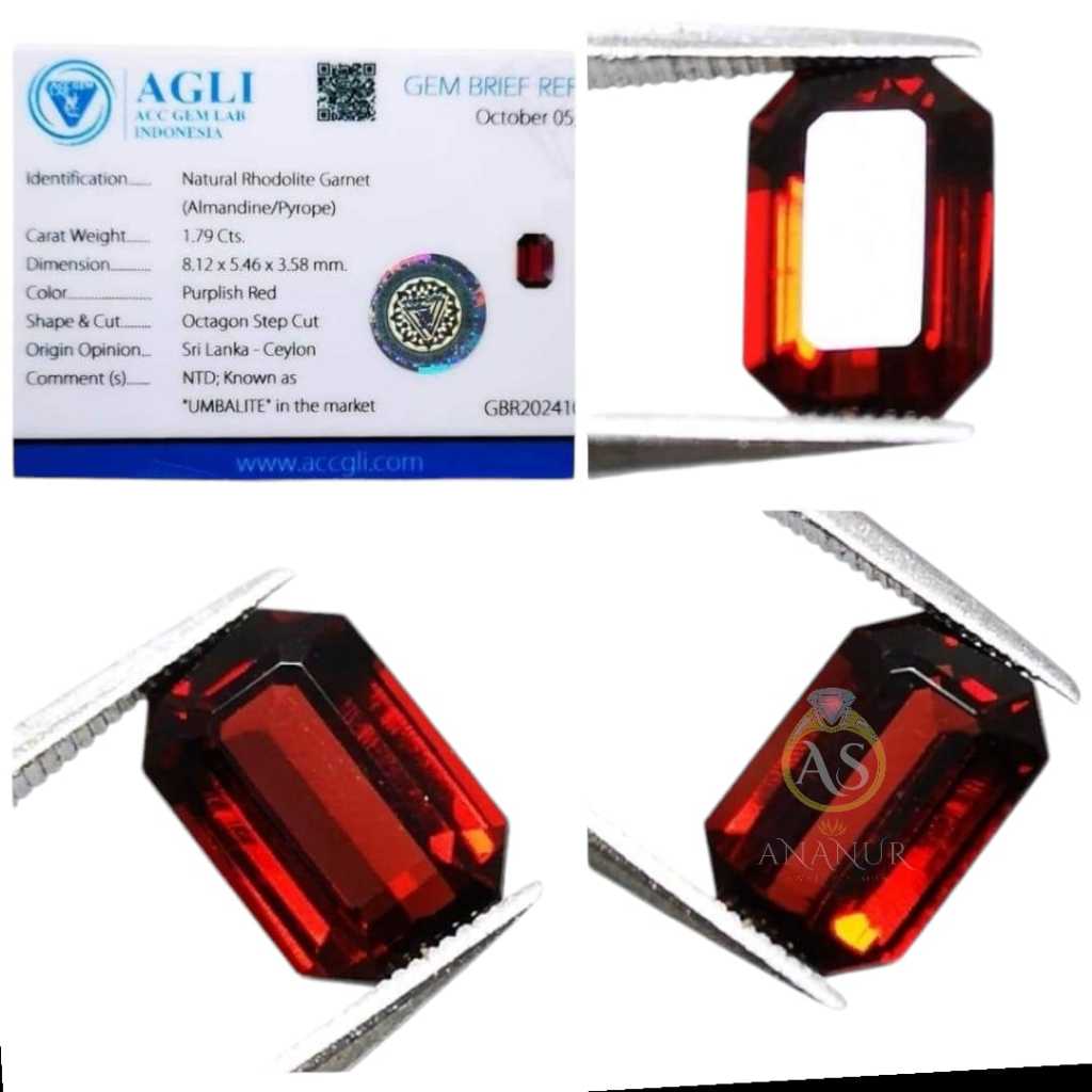 Batu Permata Natural Purplish Red Rhodolite Garnet Almandine Sri Lanka Ceylon Plus Memo