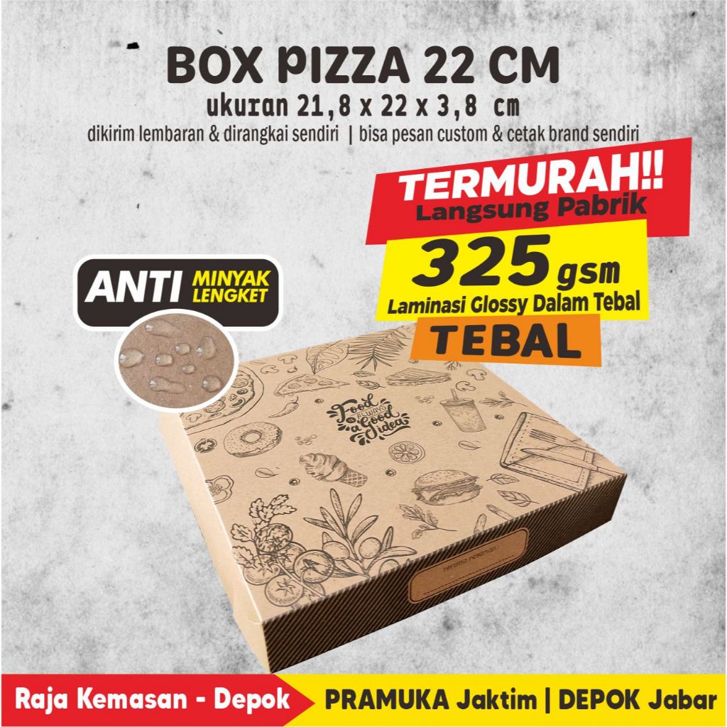 

BOX PIZZA 22 CM KRAFT MOTIF LAMINASI DALAM