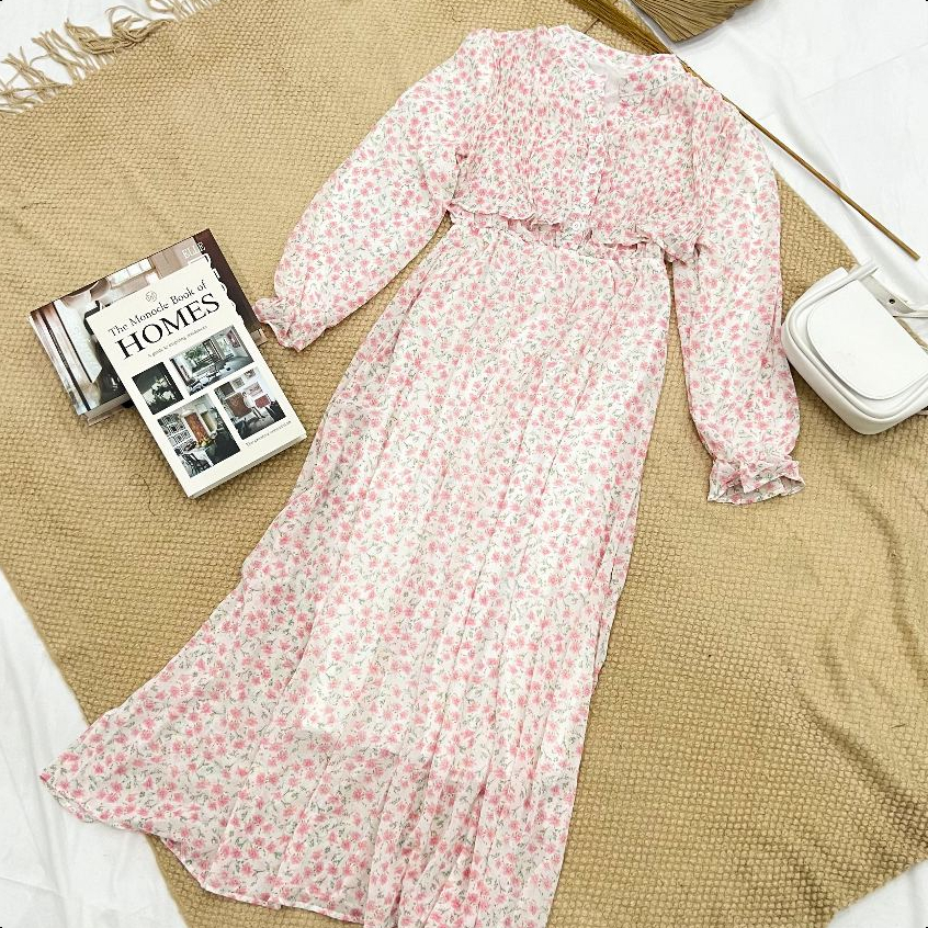 GDTIMA Dress Bunga Pola Baju Bunga Dress Wanita Casual Dress Korea Baju Dress Wanita Korea