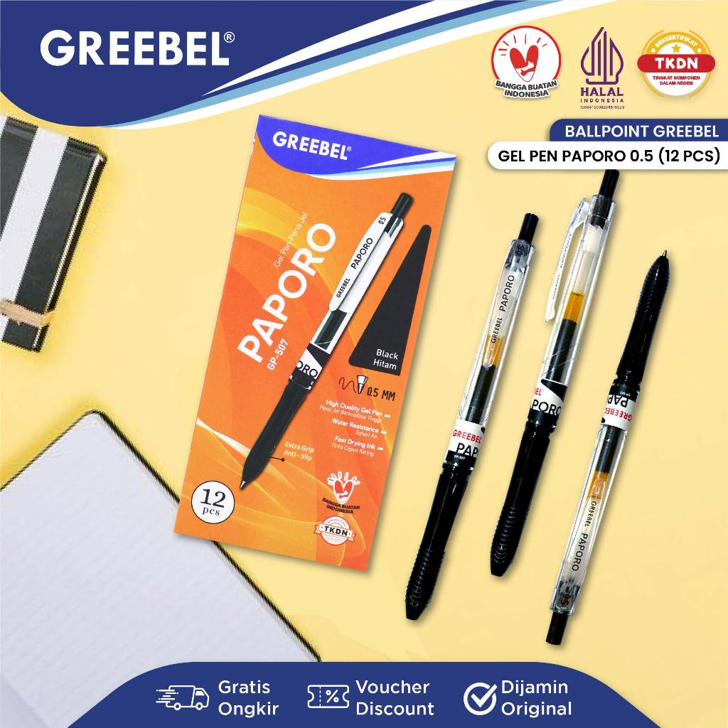 

GREEBEL PULPEN GEL / Gel Pen Paporo GP-507 0.5 Hitam / Ballpen Gel Ballpoint Bolpen Bolpoin Pena Gel