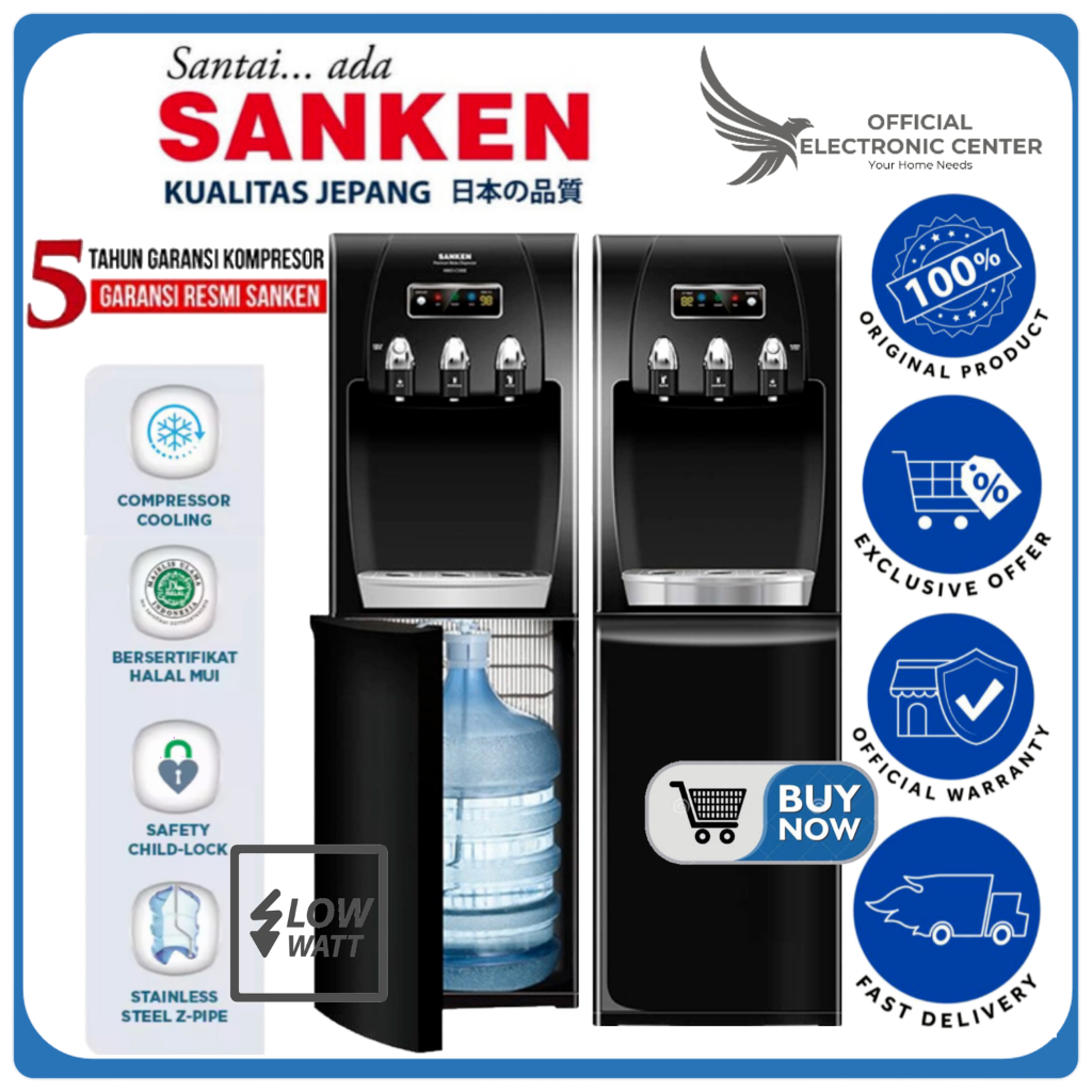 SANKEN HWD-C500E HWD C500E 500E DISPENSER GALON BAWAH C500E KOMPRESOR STAINLESS STEEL BOTTOM LOADING