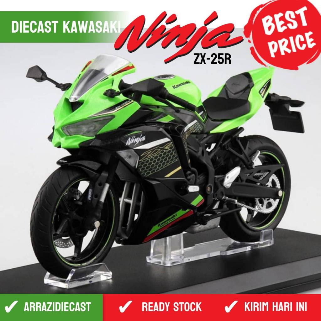 Miniatur Motor Diecast Motor Kawasaki Ninja ZX25R ABS Merk Aoshima Original Skala 1:12