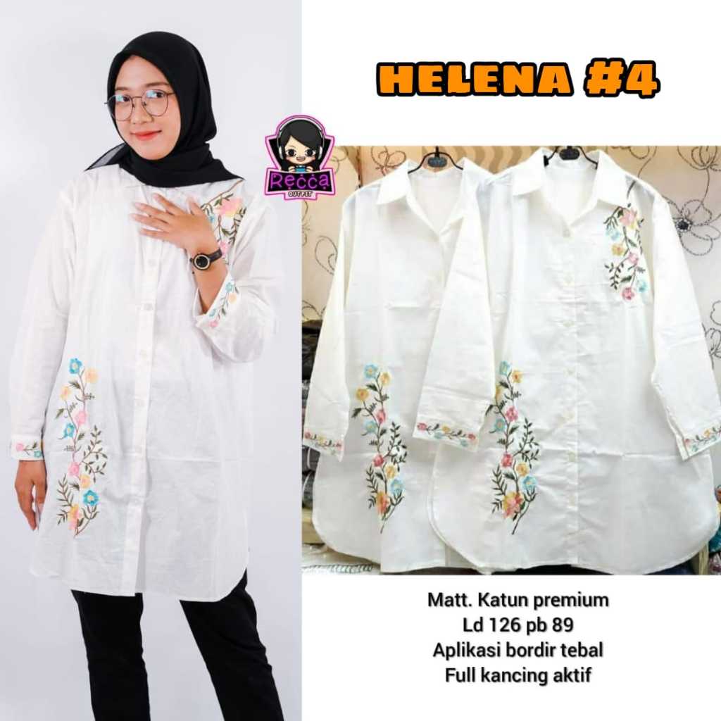 Baju Atasan Blouse Wanita Putih Bordir Bunga LD 130 Helena #4 Jumbo Bigsize Bahan Katun Recca