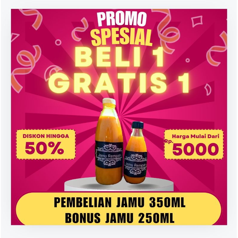

JAMU KUNYIT ASEM BERAS KENCUR MPON MPON TEMULAWAK WEDANG JAHE PAHITAN PAITAN 120ML 250ML 350ML 600ML 1000ML 1LITER ALAMI TANPA PENGAWET TANPA PEMANIS BUATAN FRESH