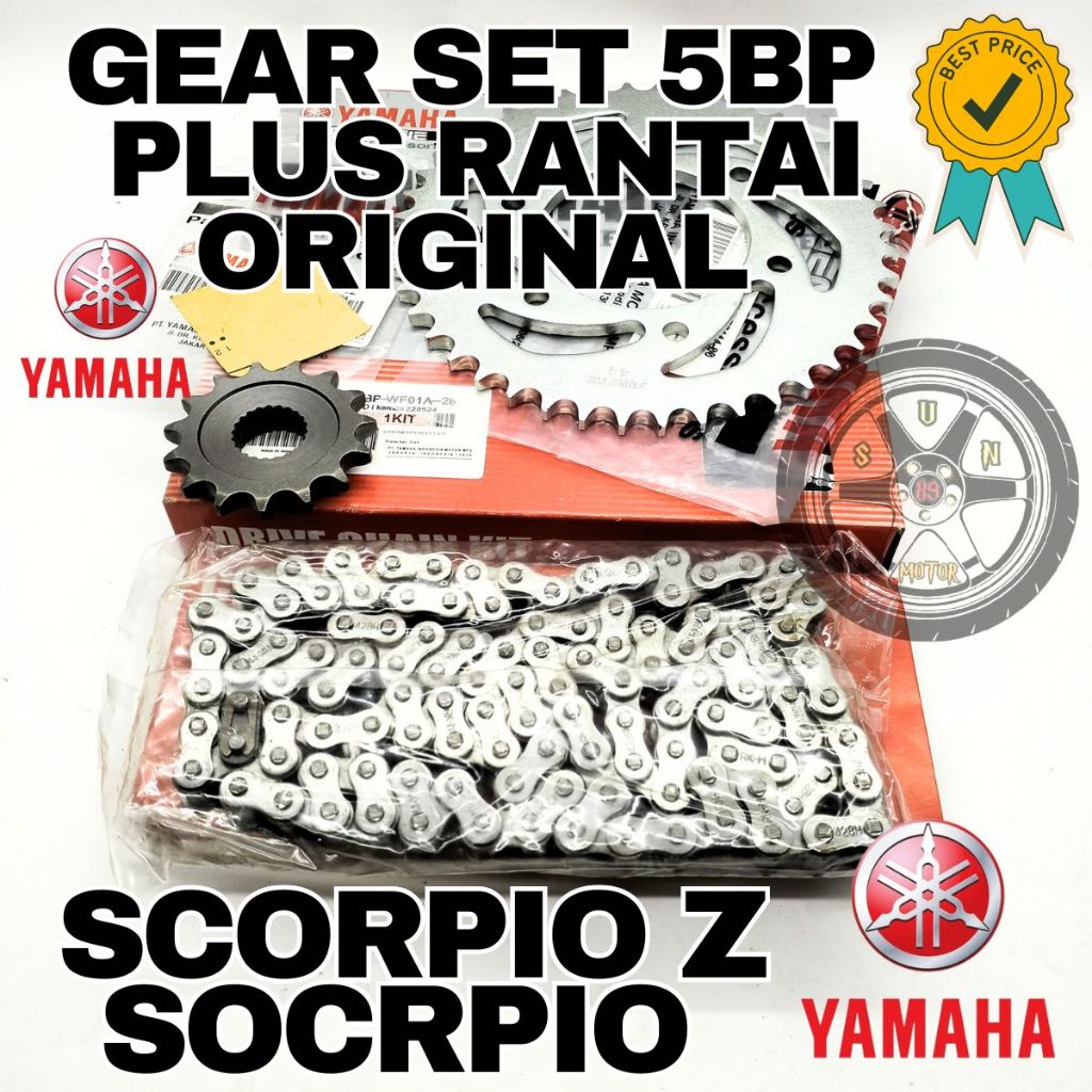 GEAR SET RANTAI ORI 5BP YAMAHA ASLI ORIGINAL SCORPIO Z , SOCRPIO PRESISI