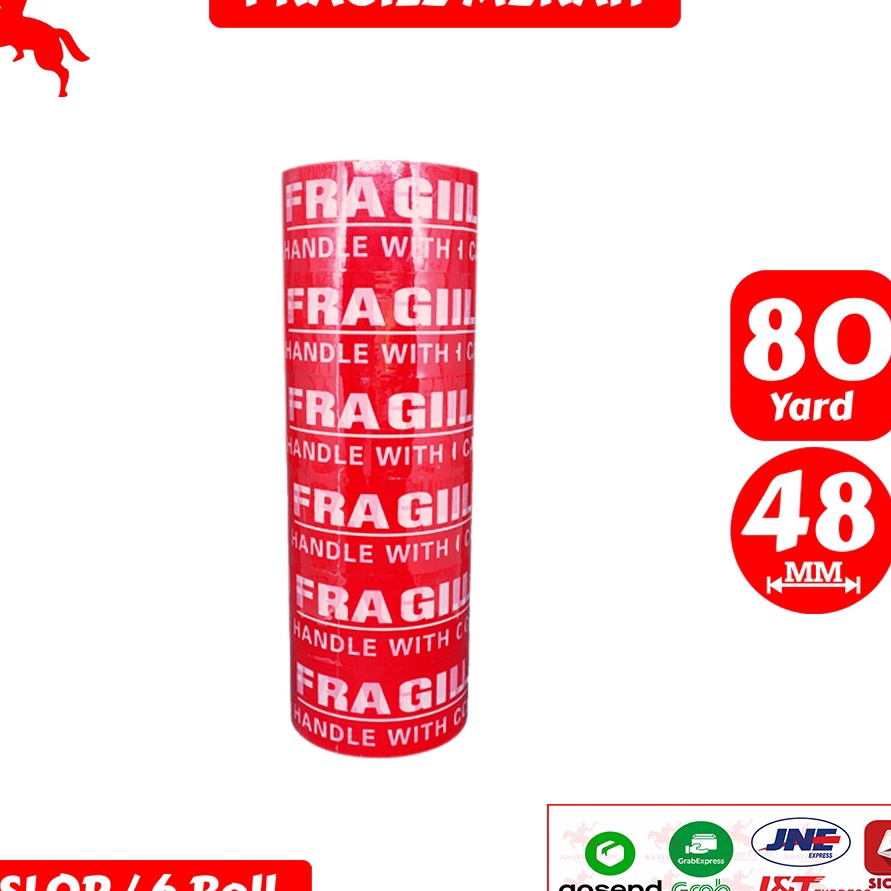 

KF7 Lakban OPP Tape Lakban Fragile Merah KSATRIA Tape 8 Yard 1 Slop