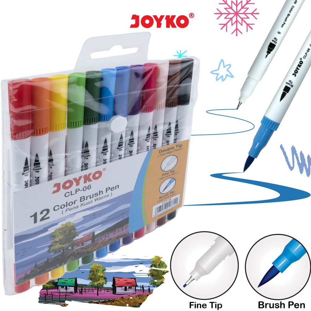 

ART X6J4 Color Brush Pen Joyko CLP6 12 Spidol 12 Warna 1 Set