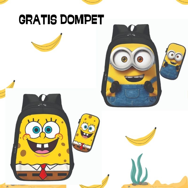 TAS KARAKTER SPONGEBOB MINION GRATIS DOMPET Tas Anak Ransel Anak Tas Ransel Sekolah PAUD TK SD Karak