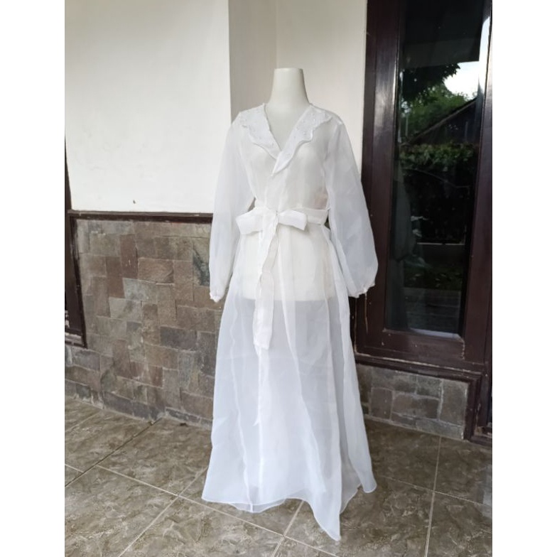 Wedding Robe  kimono organza  wedding TERMURAHLONG OUTER ORGANZA KODE G8N9