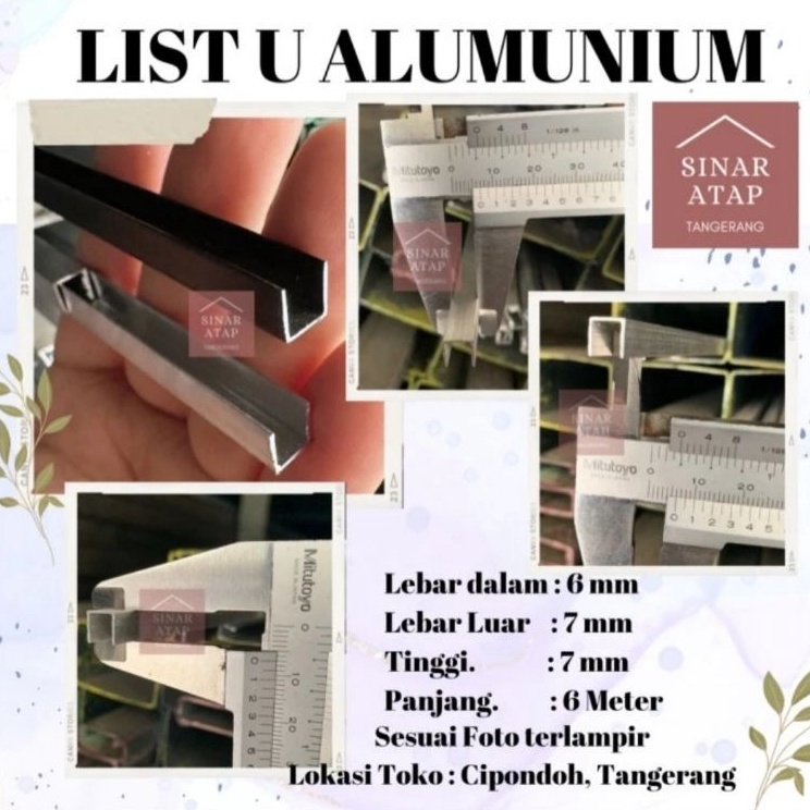 Grosir Khusus  List U Alumunium Ukuran 5mm Panjang 6 Meter