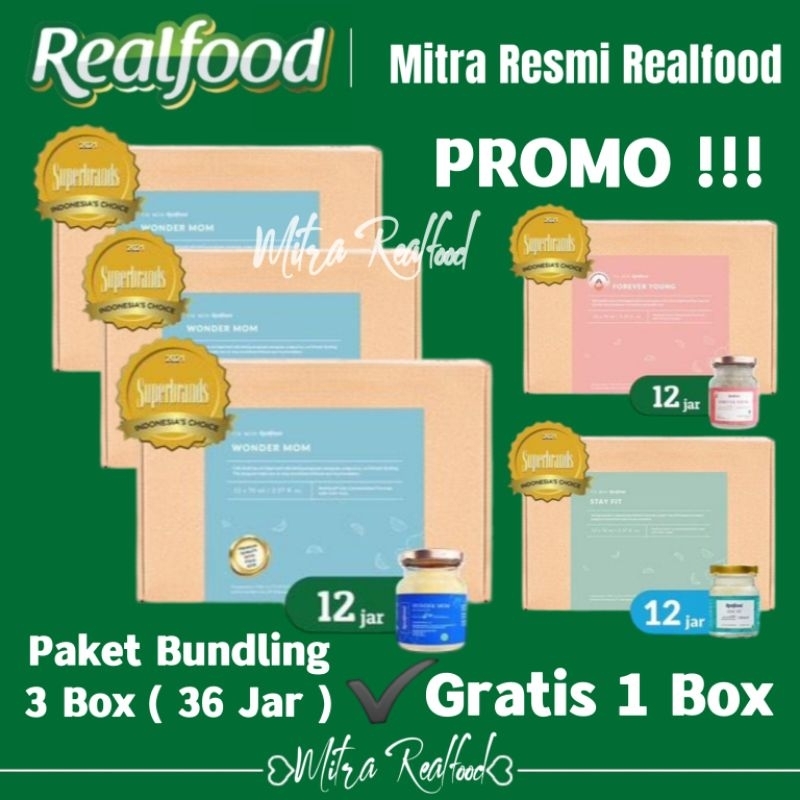 

Realfood Wonder Mom Package ( 36 Jar ) Free Realfood Stay Fit / Forever Young 12 Botol