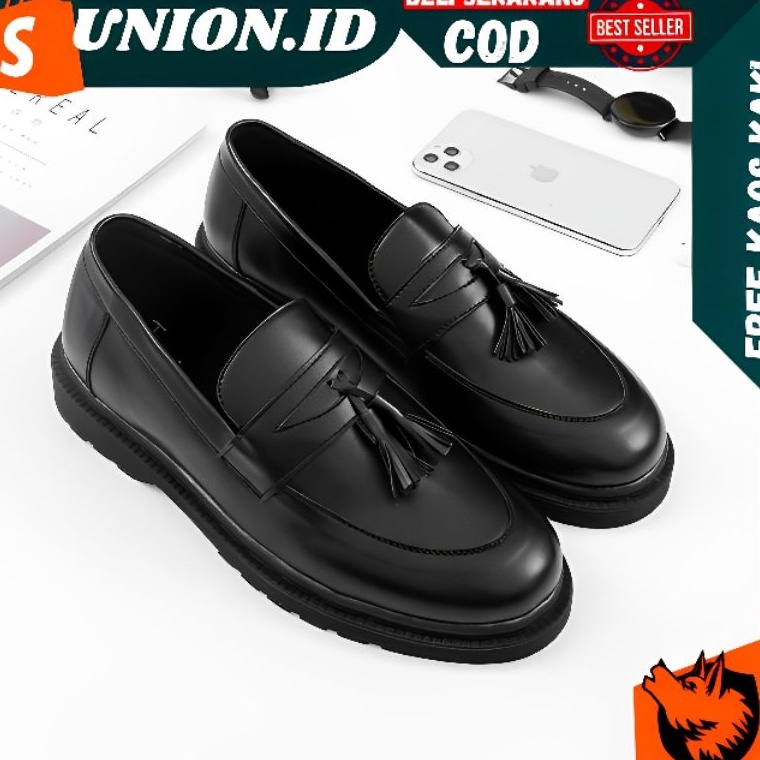 UNION PRABU Sepatu Formal Pria Casual Kerja Kantor Kuliah Kondangan Formal Pantofel Hitam  Sepatu Fo