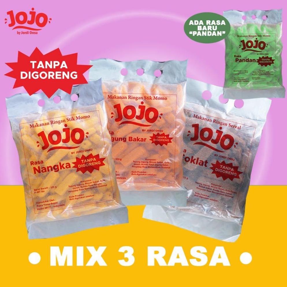 

Lariz manis JOJO MAKANAN RINGAN SNACK MOMO 1KG MIX 3 SNACK TANPA GORENG
