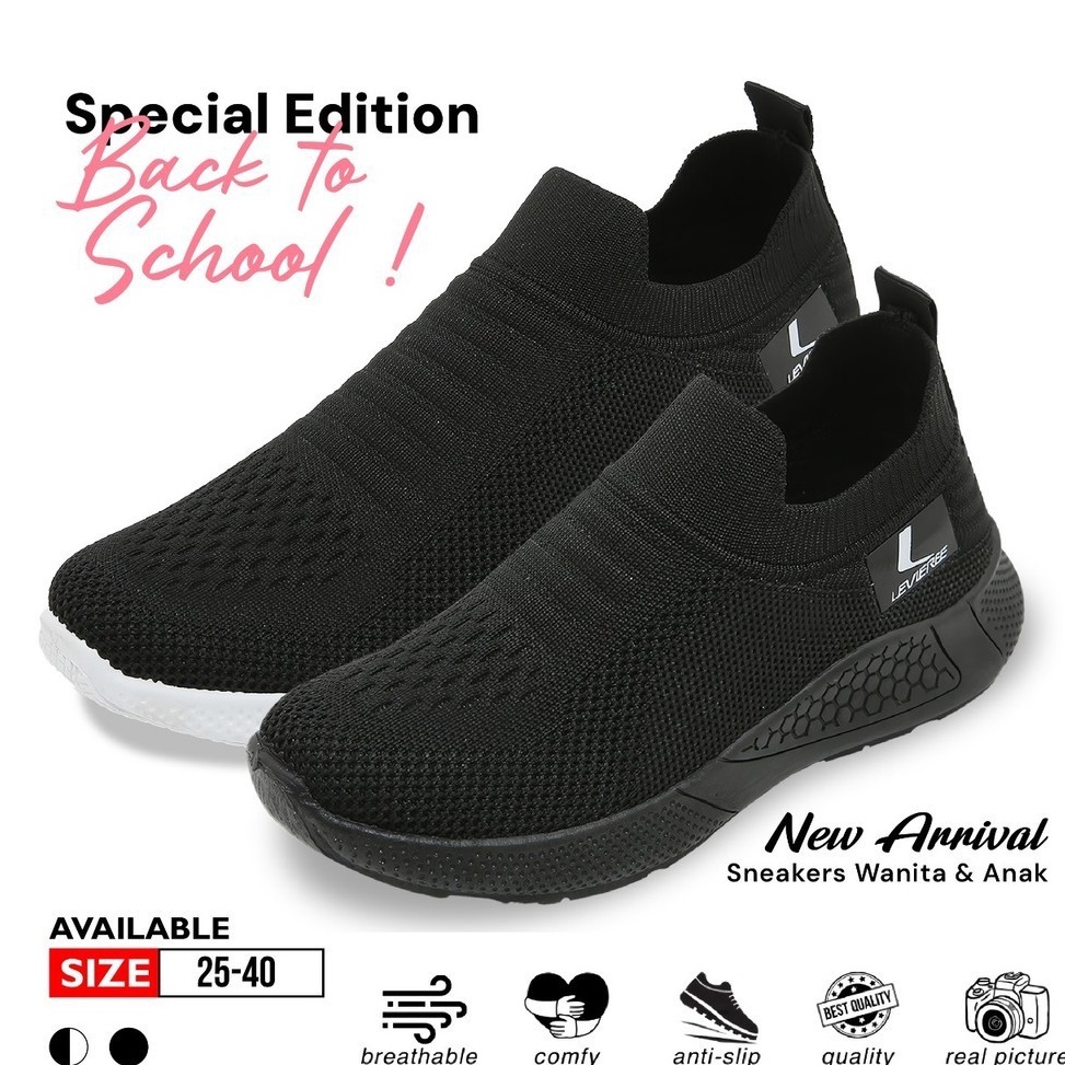 Harga TERMURAAH Rkids FREE BOX SIZE 254 438 Sepatu Sekolah Anak SD Sepatu Slip On Anak Hitam Tanpa T