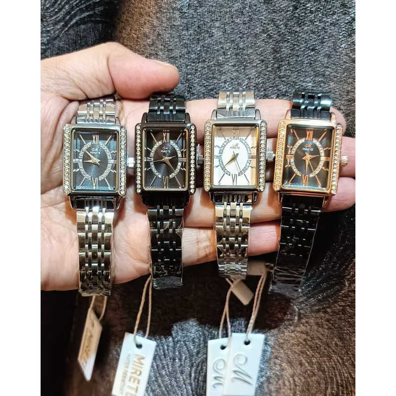 Jam Tangan Wanita Mirate Petak Permata Super mewah || Rantai Stainliss Stell || Water resistan