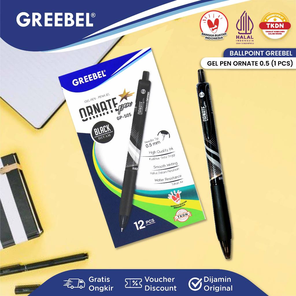 

GREEBEL PULPEN GEL / Gel Pen Ornate GP-505 0.5 Hitam (1 PCS) / Ballpen Gel Ballpoint Bolpen Bolpoin Pena Gel