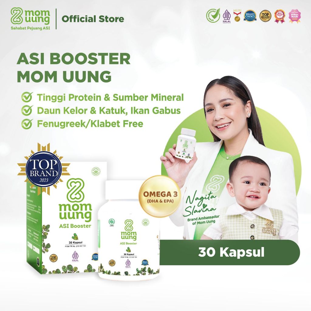 Mom Uung ASI Booster 30 Kapsul / Pelancar ASI HALAL BPOM / Fenugreek FREE 30 Kapsul