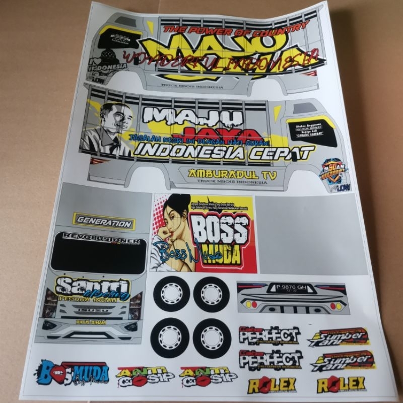 

Stiker miniatur truk oleng Jokowi maju jaya