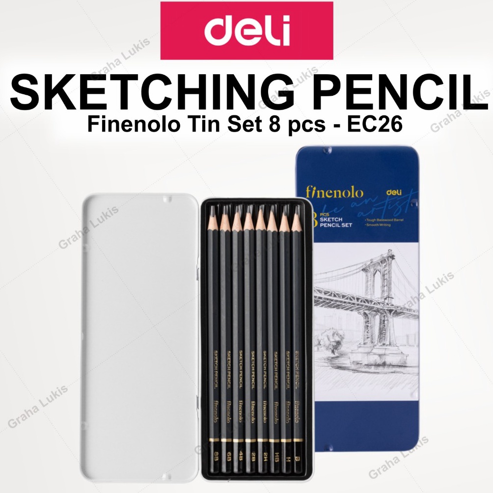 

ART D9V2 Deli Sketch Pencil Set 8 Metal Tin Pensil Sketsa C26