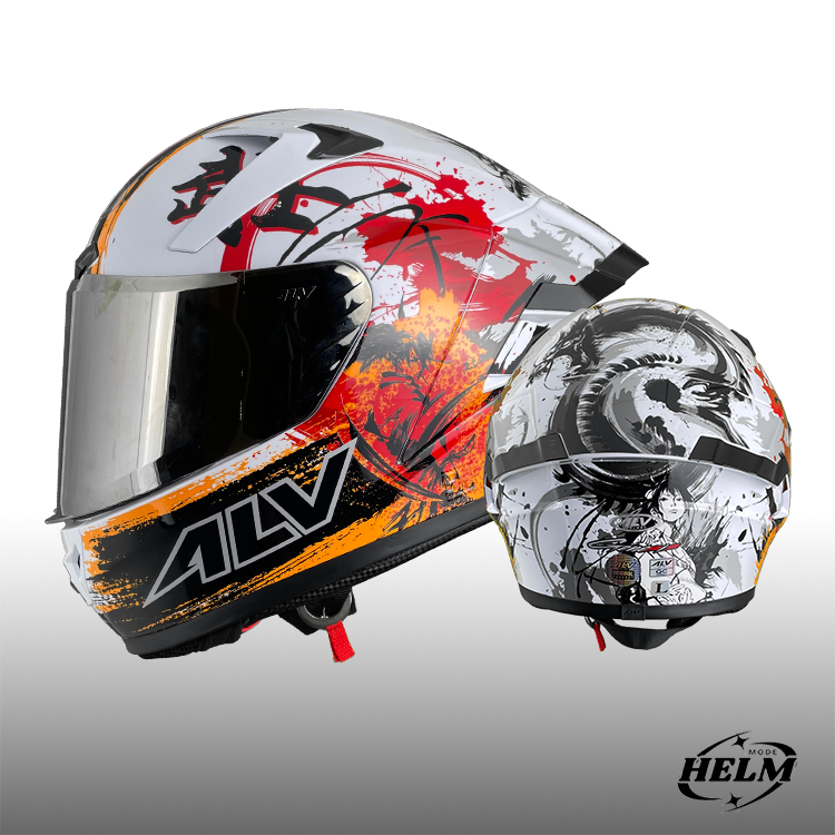 ALV GENESIS NOBUSHI - HELM FULL FACE PUTIH MOTIF STANDART SNI / HELM PRIA DAN WANITA DEWASA SNI