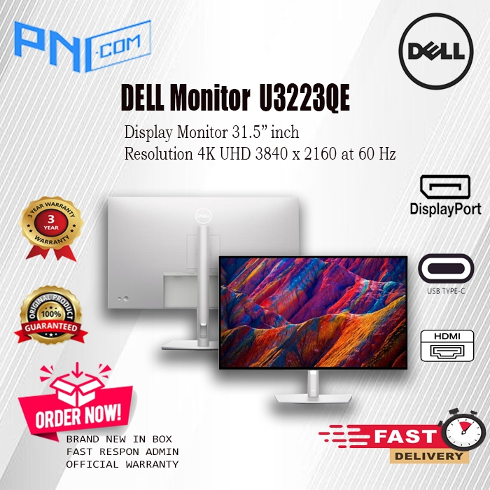 Dell Monitor U3223QE 31.5" Inch 4K UHD 60Hz DP HDMI USB-C 3YR