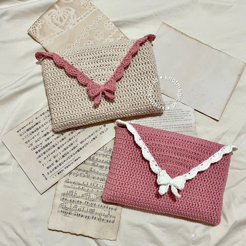 PRE ORDER | Bow & Ruffles Book Sleeve / Book Cover Crochet - sarung buku / quran pouch rajut