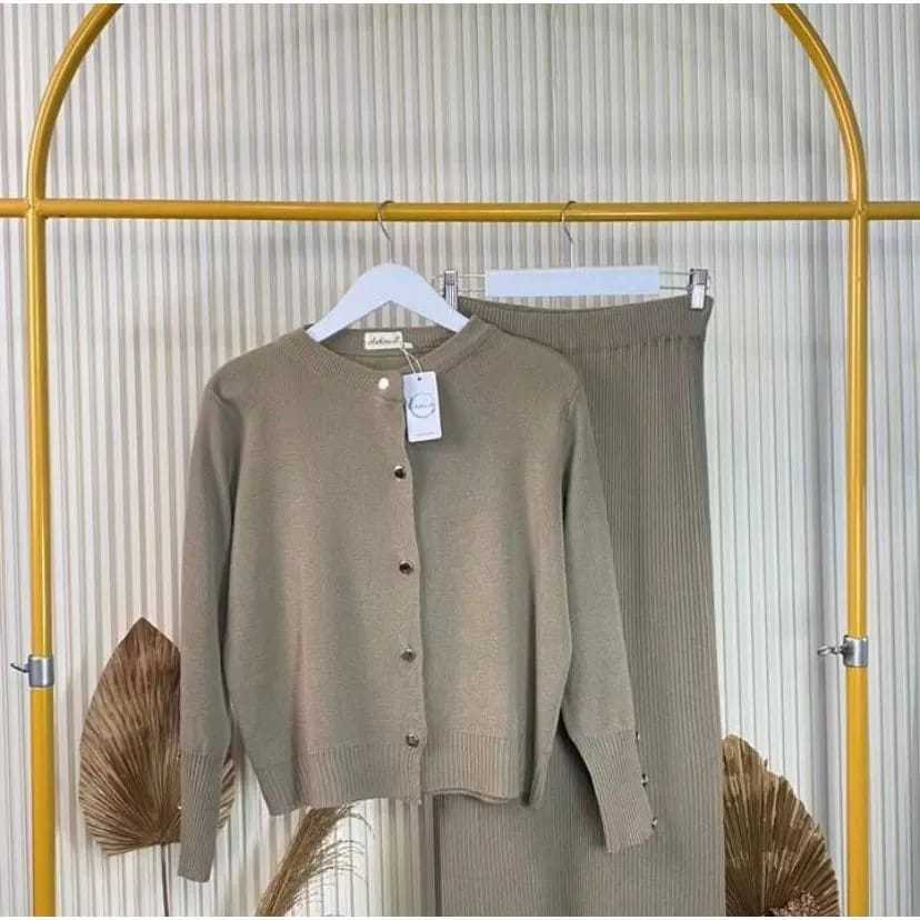 One set starla cardigan rajut dan rok rajut span premium