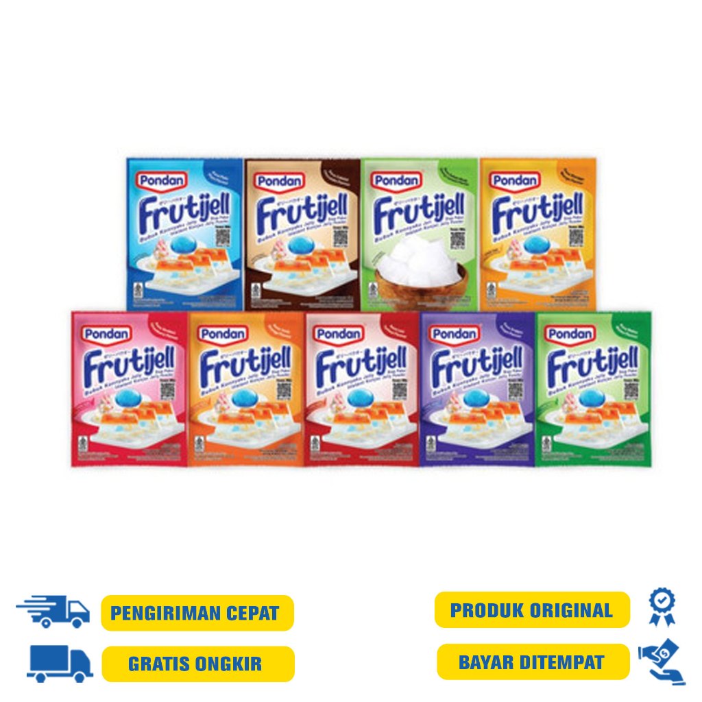 

Pondan Frutijell 15G.R Jelly Powder - Melon|Coklat|plain|strawberry|Leci| anggur|jeruk|strawberry